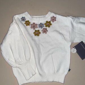 Kids' Floral Embroidered White Sweater
